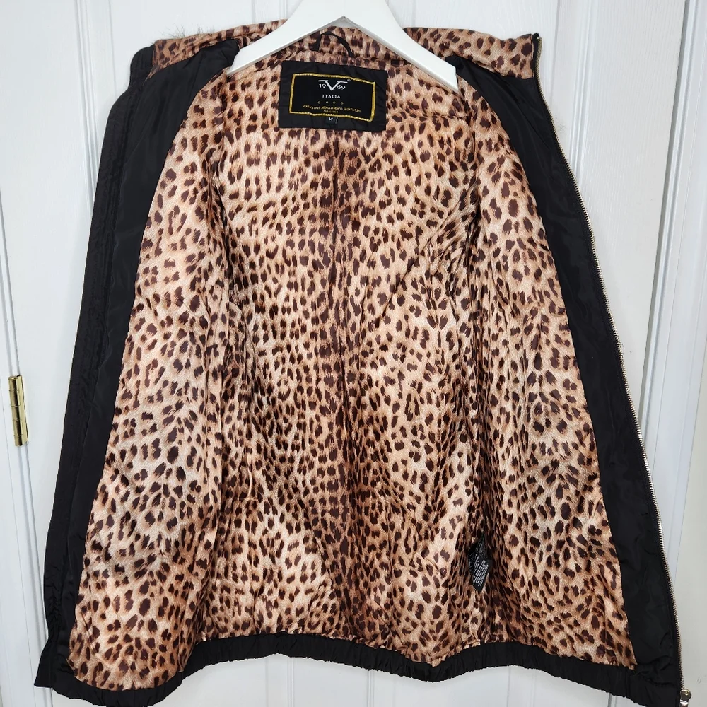 Kids Versace Italia 19V69 Black Puffer Jacket with Faux Fur Hood